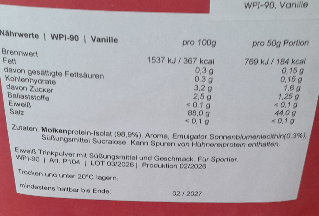 Bodybuilding Depot  Professional Protein  WPI -90 Vanille 1kg