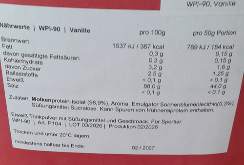 Bodybuilding Depot  Professional Protein  WPI -90 Vanille 1kg