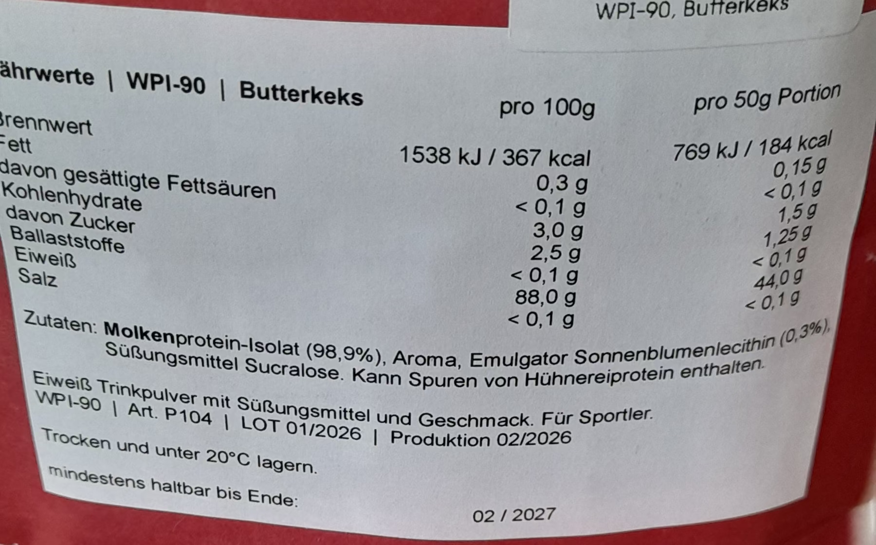 Bodybuilding Depot Whey-Protein  WPI-90 Geschmacksrichtung: Butterkeks 1kg