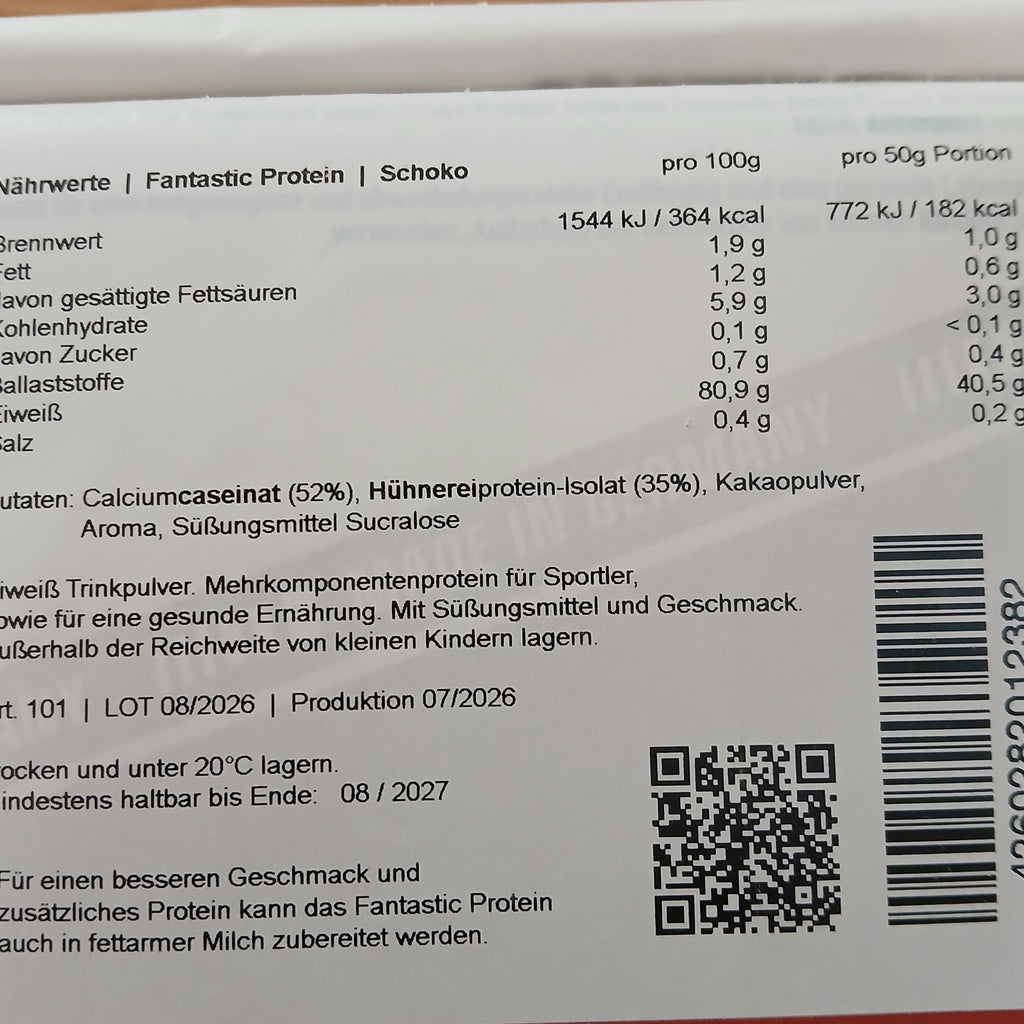 FANTASTIC Protein, Geschmack Schokolade, Schoko, laktosearm