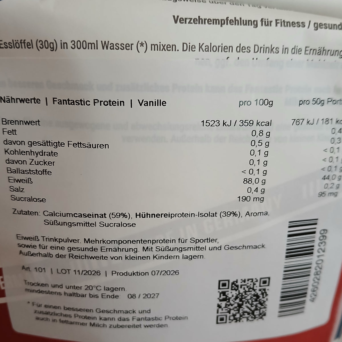 FANTASTIC Protein ,Geschmack: Vanille,  laktosearm